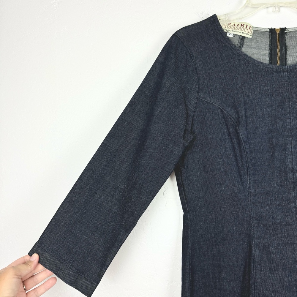 Prairie Underground Denim 3/4 Sleeve Sheath Dress With Zipper Details Size L - Picture 4 of 11